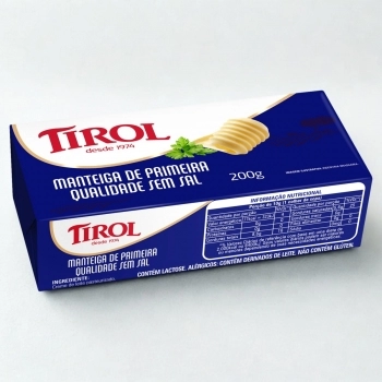 MANTEIGA TABLETE SEM SAL TIROL CX12X200GR